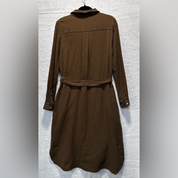 Magaschoni Organic Cotton Gauze Tie Waist Shirt Dress Brown Minimalist Sz L - Picture 7 of 8